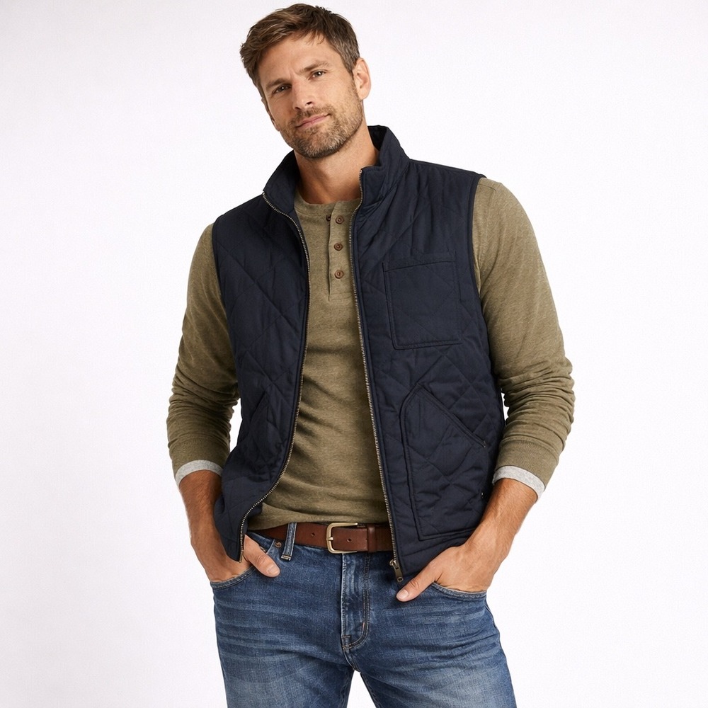 J.Crew Mens Quilted Vest black Insulated Full Zip Size M utility hunt preppy